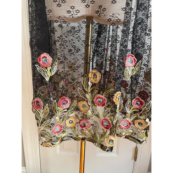 Susan Graver XL Mesh Open Knit Cardigan Foral Embroidered Cottage Dark Romantic - Picture 5 of 11